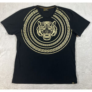Level Ten Couture Mens Black T-Shirt Inspired Gold Versace Size XL Goth Y2K